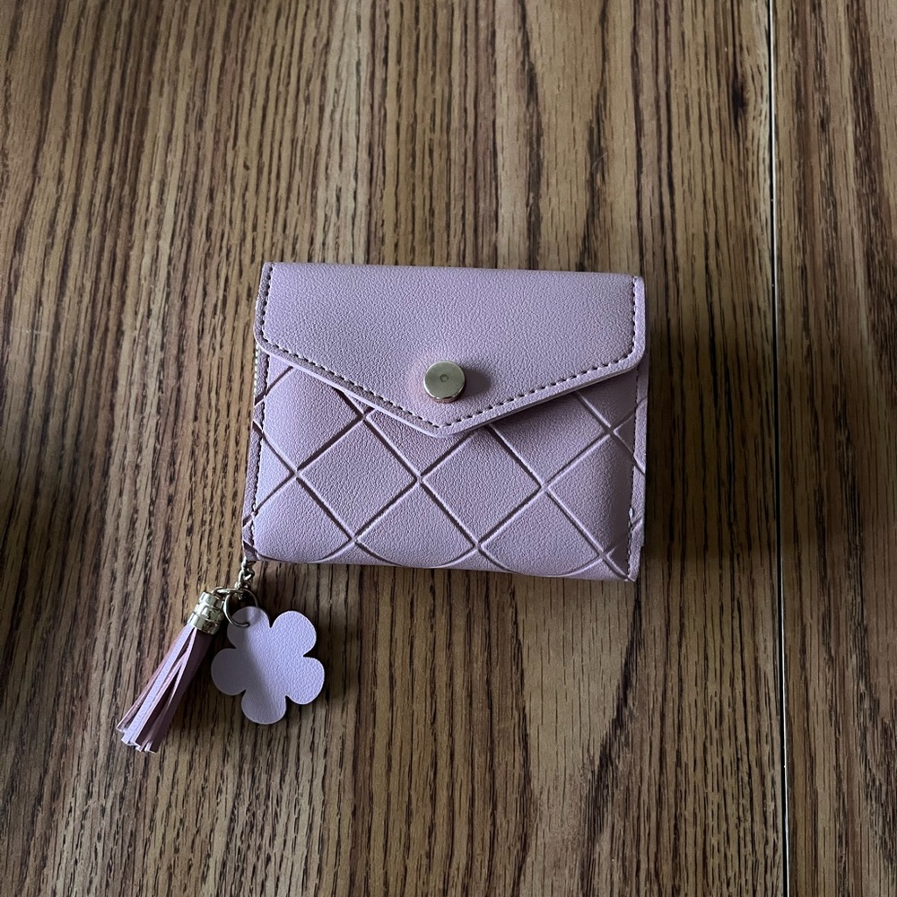 Pink Quilted Wallet with Tassel Charm